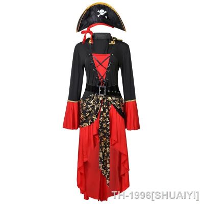 SHUAIYI Lady Pirates Caribbean Halloween Traje Vestido assimétrico crânio Roupa Steampunk Festa Cosplay extravagante