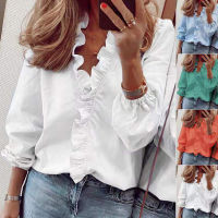 2023 Summer Casual Ruffles Ladies Shirt Office Lady Blouses Women Floral Long Sleeve Loose Female White Clothing Blusas 18246