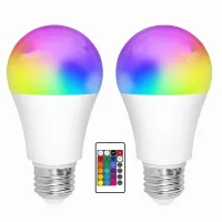 หลอดไฟ LED สีหลอดไฟควบคุมระยะไกลที่มีสีสัน RGB เปลี่ยนสีลูกโลก E27สกรูปากแสงในร่มลดแสงโคมไฟกลางคืนขนาดเล็ก