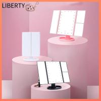 LIBERTY กระจกมองข้างพับสามทบแบบพกพาปรับขาตั้งได้3ตอนพับได้อุปกรณ์เครื่องสำอางที่มีกระจกกระจกแต่งหน้ากระจกแต่งหน้ามีไฟโต๊ะเครื่องแป้ง22ไฟ LED