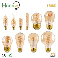 [HOT QQZIWWUJJWG 104] Hcnew Retro LED หลอดไส้หลอดไฟ C35 C35T G40 A19 T45 ST64 G95 T20L 4W Warm White 220V E14 E27 Vintage Edison โคมไฟ