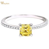 Wong เพชร Asscher Cut เงิน925 Citrine คาร์บอนสูงแหวนเครื่องประดับหมั้นงานแต่งงานขายส่ง