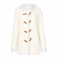 【CW】 Womens 2021 Color Knit Coat With Horn Buckle Ladies Cashmere Hooded Jacket New Sleeve Thick Veste