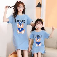 COD SDFGDERGRER [ZY] 100-180CM Childrens Cotton Dress Short-Sleeved Princess Parent-Child Wear Mother-Daughter Nightdress Casual Homewear Air Conditioning Baby Cartoon Round Neck Ready Stock