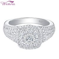 Wuziwen Solid 925 Sterling Silver Halo Round Cut Clust Wedding Engagement Ring For Women AAAAA Cubic Zircons Trendy Jewelry Gift