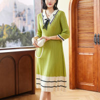 S3313 One size (45-75kg)  Autumn womens oversized loose waist wearing small mom temperament A-line long Dress