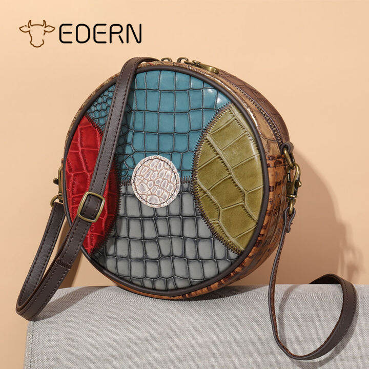 edern-2023ใหม่ของผู้หญิงหนังวัวกระเป๋าสะพายสีผสมขนาดเล็กรอบสลิงกระเป๋าสำหรับผู้หญิงสาวหนังแท้มินิกระเป๋าสะพายข้างสตรีกระเป๋าเงิน