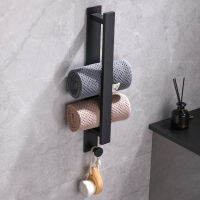 Towel Holder Towel Rack No Drilling Bathroom Towel Organizer Wall-Mounted Towel Bar 304Stainless Steel Black Toilet Towel Storage