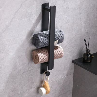 Towel Holder Towel Rack No Drilling Bathroom Towel Organizer Wall-Mounted Towel Bar 304Stainless Steel Black Toilet Towel Storage