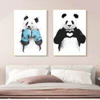 สัตว์น่ารักภาพวาดผ้าใบพิมพ์ Panda Heart Gesture Boxing Wall Art โปสเตอร์เนอสเซอรี่รูปภาพสำหรับตกแต่งห้องเด็ก