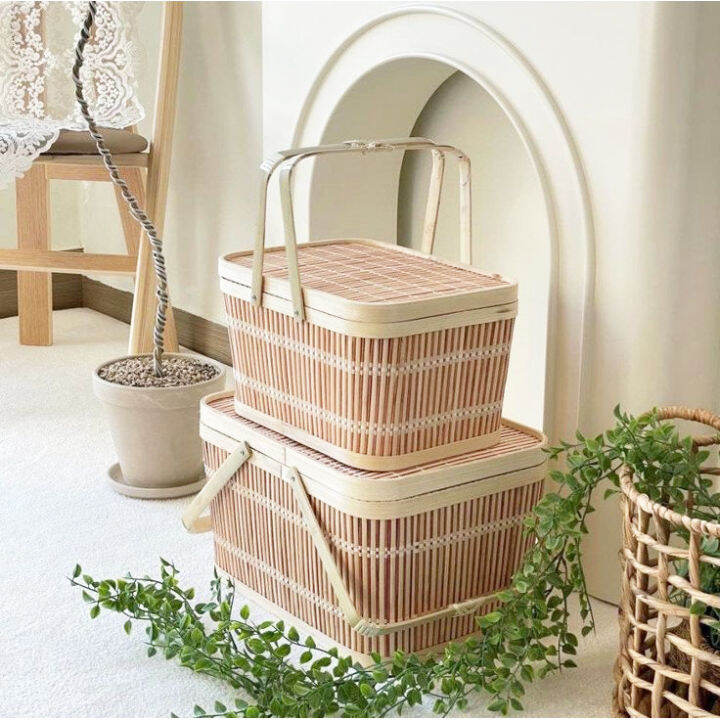 Hàng Xuất Khẩu] Giỏ Mây Tre Đan Có Nắp Bamboo Handicaft Đựng Đồ Tết, Rượu,  Hoa