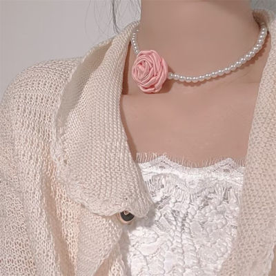 Elegant Neck Accessories Trendy Wedding Jewelry Camellia Pearl Necklace Vintage Wedding Jewelry Colorful Flower Necklace