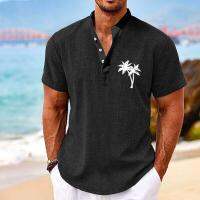 New Hawaiian Shirt For Mens Summer Clothing Short-Sleeved Top 3d Coconut Tree Print Vacation Apparel Oversized Male Henley Shirt