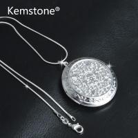 Kemstone Gold/Silver Plated Round Shape wiht Retro Flower Texture Pendant Necklace Can Open Fhotos Box Creative Jewelry for Women