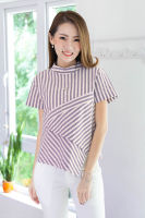 Narinari : NT1746 Slope Stripe Cotton Blouse