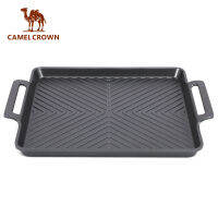 CAMELCROWN Wajan Antilengket แพนเค้กปิกนิกกลางแจ้งกระทะทอดเหล็กหล่อทำอาหารพร้อมการรั่วไหลสองชั้นแบบพกพา