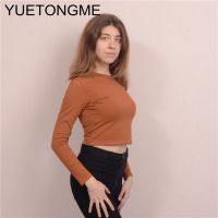 Sexy 2020 Long Sleeve Crop Tops Autumn Women Backless Patchwork Slim U-Neck T-Shirt Tees BT018A