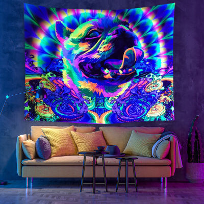 【cw】Starry Sky Fluorescent Tapestry Creative Funny Dog Wall Hanging Mandala Tapestry Witchcraft Boho Hippie Home Decor