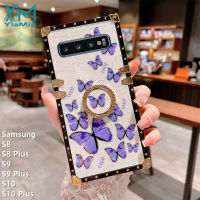 YiaMia ใหม่โทรศัพท์กรณีแฟชั่นสำหรับ Samsung Galaxy S8 S8 Plus S9 S9 Plus S10 S10 Plus Shell รูปแบบผีเสื้อพิมพ์โทรศัพท์กรณีสแควร์กันกระแทกกับผู้ถือแหวน