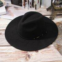 COD tjjs079 2021 Fashion Wool Fedora Hat For Women Pure Black Hats For Men Wide Brim Four Seasons Buckle Ladies Caps Fashion Top Jazz Cap