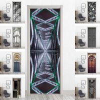 3D Illusion Door Sticker Visual Art Door Paper PVC Waterproof Self-adhesive Bedroom Elevator Home Decoration Door Sticker