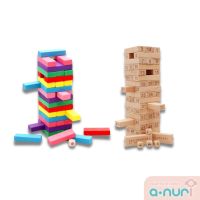 [คุณภาพดี]Anuri ของเล่นไม้จังก้า เกมตึกถล่ม (Jenga) เกมตึกถล่มไม้ ตัวเลข 54 ชิ้น พร้อมลูกเต๋า wood Intelligence Digital