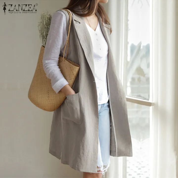 Rulfepy Zanzea Women Korean Style Summer Ol Office Waistcoat Sleeveless Blazer Suits Jackets