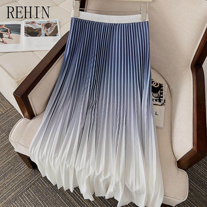 rehin-ฤดูร้อน-miyake-จีบเรียบง่ายแบบเกาหลีแฟชั่นสีไล่ระดับสีใหม่และยาวปานกลาง