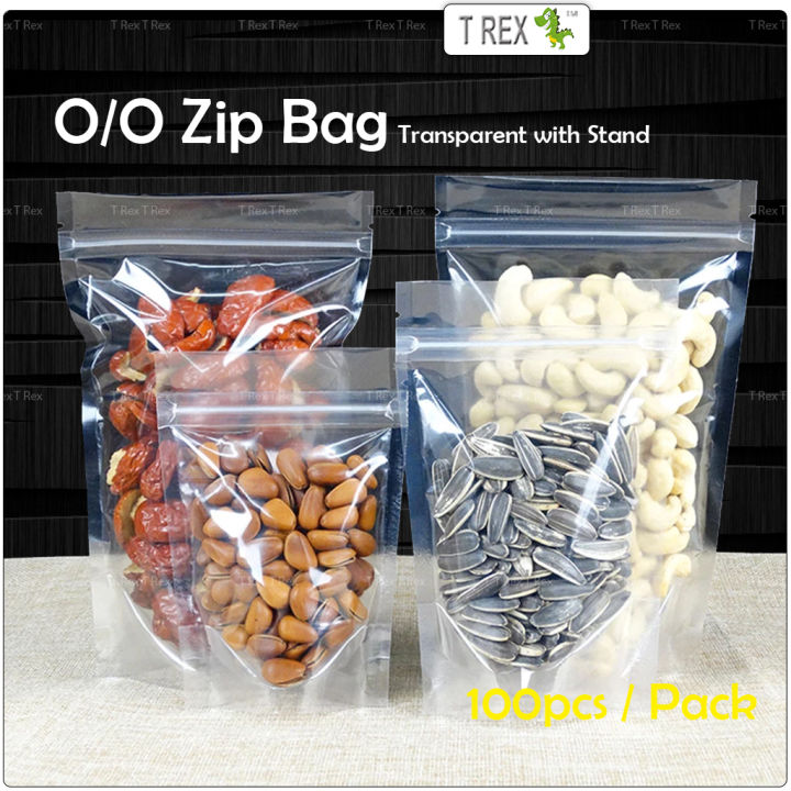 100pcs Stand PET Transparent Plastic Zip Lock Bags - Food Grade