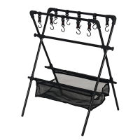 Outdoor Cookware Hanging Rack Folding Camping Triangular Hanging Rack with Hooks Storage Bag