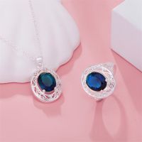 【lz】✶  925 Prata elegante Azul Cristal Colares anéis Para As Mulheres luxo moda festa casamento Jóias conjuntos presente