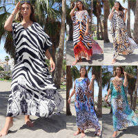 DN0878ผ้าฝ้ายบิกินี่ Cover Ups ผู้หญิง Oversize Beach Dress Tunic Kaftan เสือดาวพิมพ์ Maxi Dress สำหรับ Summer 2023