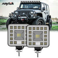 ANYTEK ไฟหน้าโคมไฟขนาดเล็ก Led ทรงสี่เหลี่ยมสำหรับรถยนต์2ชิ้น19led 57W 6500K 1800lm ชิ้นส่วนวาล์วโคมไฟเสริม