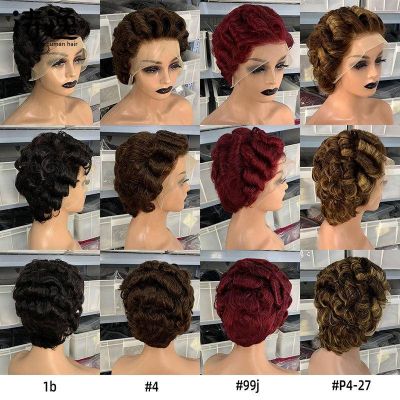 100% Human Hair Wig 13 * 4 Splicing Short Style Pixie Curly Cut Human Hair Wigs dov