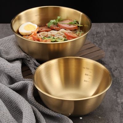▣¤∋ Korean Style Stainless Steel Cold Bowl Good-looking with Scale Household Fruit Salad Bowl Rice Risotto Bowl Ins Style Tableware