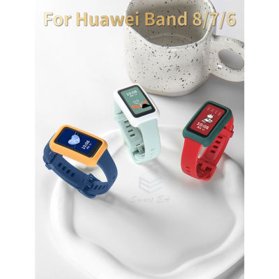 สายนาฬิกาซิลิโคนสำหรับเปลี่ยนมาพร้อมกับเคสป้องกัน TPU แบบนิ่มสำหรับ Huawei แบนด์8 Starp Huawei Band8 7 6สมาร์ทวอท์ชสายนาฬิกา