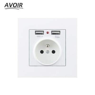 【NEW Popular89】 Avoir WallElectricFR มาตรฐานฝรั่งเศส WithUsb 2ABlack Gold GrayPanel Electric220V