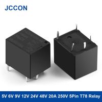 10Pcs 5V 6V 9V 12V 24V 48VDC Power Relay 20A 250VAC 5Pin Relays PCB Type Black Automobile Relay T78 Series