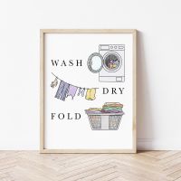 Colorful Laundry Sign Guide Poster Wash Dry Fold Art Print Minimalist Wall Pictures Canvas Painting for Laundry Room Decoration Pipe Fittings Accessor