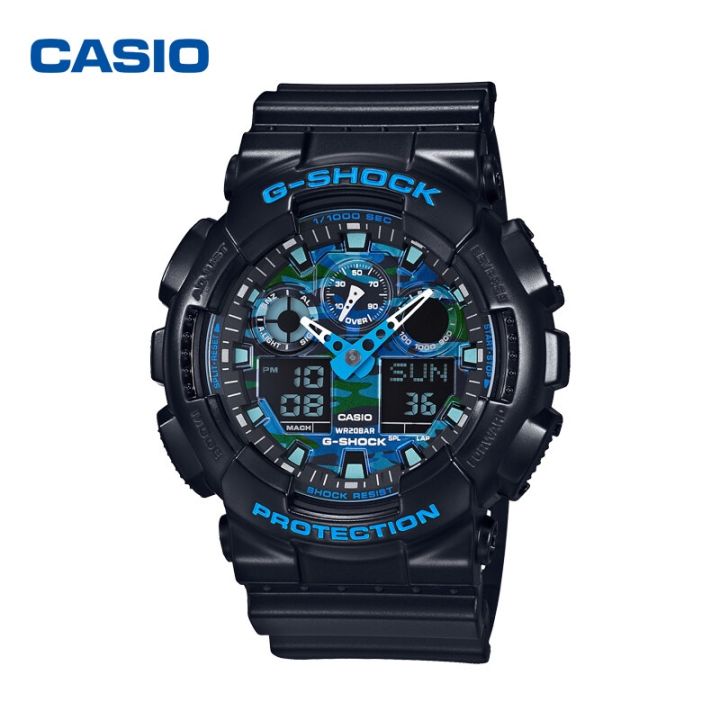 นาฬิกา-casio-g-shock-รุ่น-ga-100cb-1adr-นาฬิกาผู้ชายสายเรซิน-สีดำ-หน้าปัดสีน้ำเงิน-สินค้าของใหม่