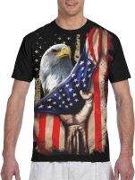 Mens 3D Print T-Shirts Day July 4 Patriotic Eagle Flag Ideal Short Sleeve T-Shirt Black