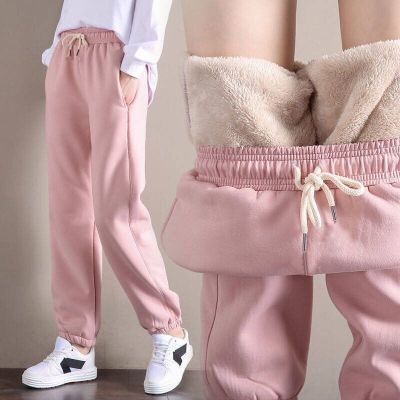 [Spot] autumn and winter New fleece-lined faux cashmere pants female students Korean style harem pants track sweatpants 2023