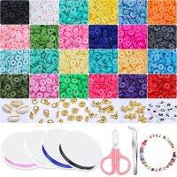 Clay Bead Making Kit 24 Color 6mm Flat Round Polymer Clay Gasket Beads Jewelry Making Craft Kit with Letter Bead Pendant