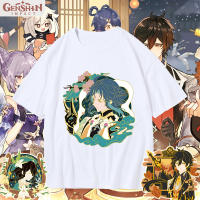 Genshin Impact XiaoVentihongLiKeQing เกมเสื้อยืดเสื้อขาวUnisex