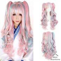 Dreamhome Lolita Wig Pink Blue Mixed Ombre Long Curly Clip-In Ponytails Full Bangs Cosplay Wig Party Wigs er