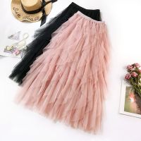 【CW】 Fashion Tutu Tulle Skirt 2021 Korean Pink Waist Pleated Female