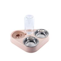 3In1 Pet Dog Cat ชามอาหารพร้อมขวดป้อนน้ำดื่มอัตโนมัติ Fountain สแตนเลสทนทานแบบพกพา 3 ชาม Pet Supplies