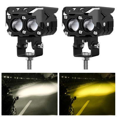 12V-24V Universal Motorcycle Headlight LED Fog Lights Lamp Hi Lo Beam White Yellow HiLow Beam Spotlight Offroad Motorbike