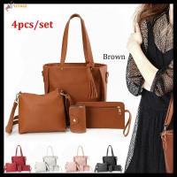 LCFAGZ 4Pcs/set ความจุสูงมาก กระเป๋า Crossbody หนังพียู ลำลองแบบสบายๆ ชุดกระเป๋าผู้หญิง แฟชั่นสำหรับผู้หญิง แบบพกพาได้ กระเป๋าสตางค์กระเป๋าเงิน ผู้หญิงผู้หญิงผู้หญิง