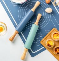 Non-Stick Silicone Rolling Pin Wooden Handle Pastry Dough Flour Roller Kitchen Cooking Baking Tool For Pasta Cookie Dough Bread  Cake Cookie Accessori